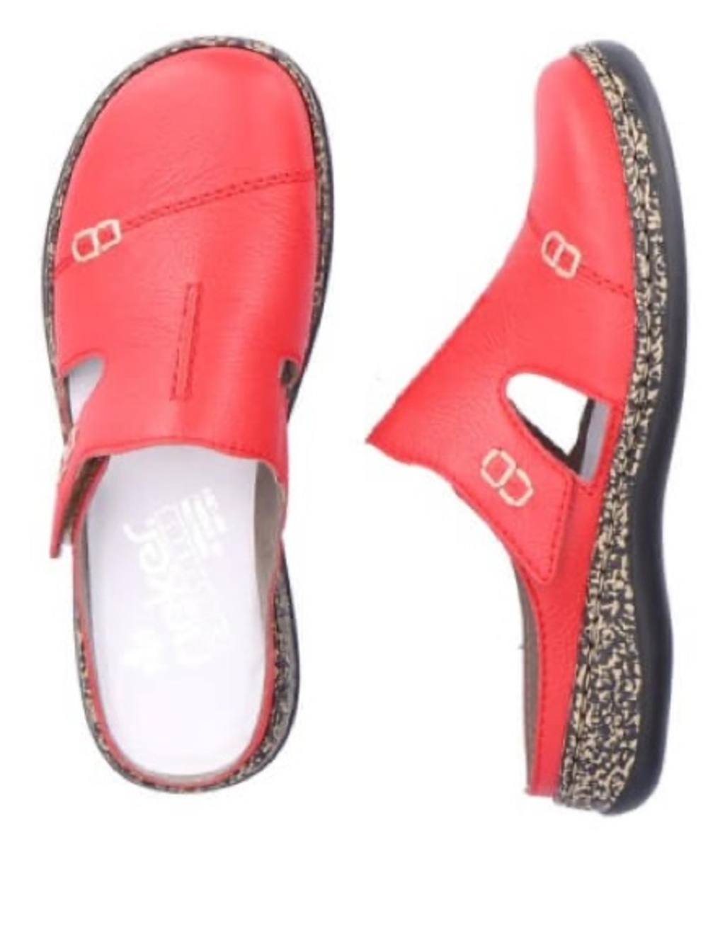 Rieker Women's Bright Red Slip-On Clogs/ Mules, Genuine Leather